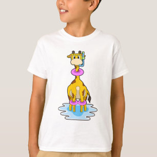 Giraffe bij zwemmen met draaiende ring t-shirt