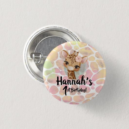 Giraffe Birthday-partijontwerp in waterverf Ronde Button 3,2 Cm (Voorkant /achterkant)