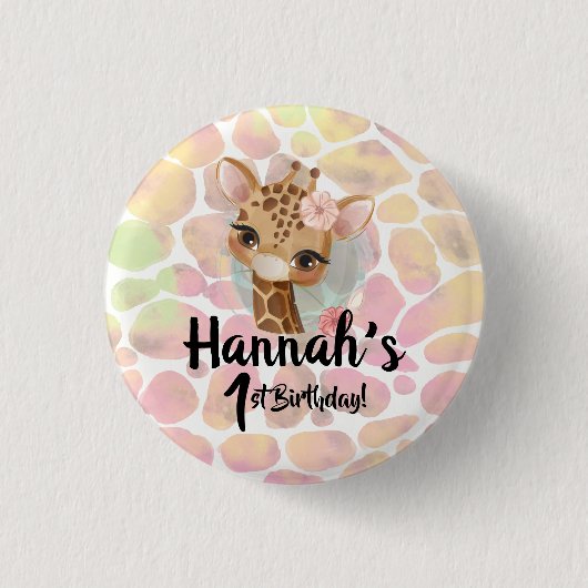 Giraffe Birthday-partijontwerp in waterverf Ronde Button 3,2 Cm (Voorkant)