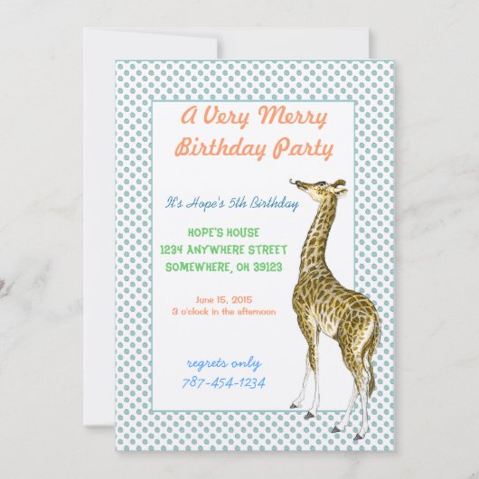 Giraffe Birthday Party Invitation Kaart (Voorkant)