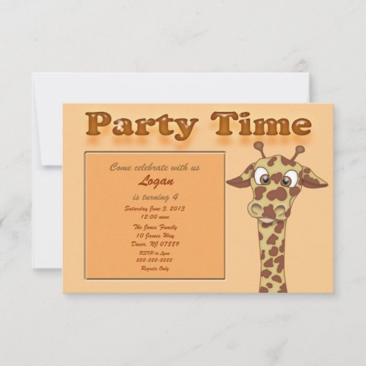 Giraffe Birthday Party Invitation Kaart (Voorkant)