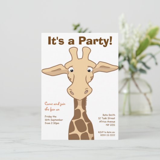 Giraffe Birthday Party Invitation Kaart (Staand voorkant)
