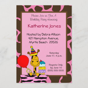 Giraffe Birthday Party Invitations Kaart
