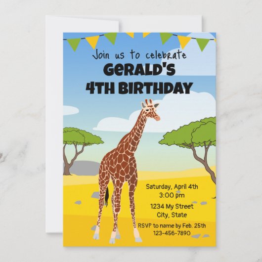 Giraffe Birthday Uitnodiging (Voorkant)
