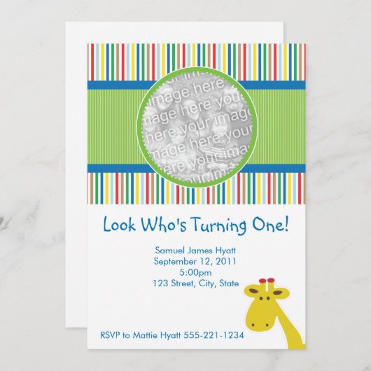 Giraffe Birthday Uitnodiging en aankondiging (Voorkant / Achterkant)