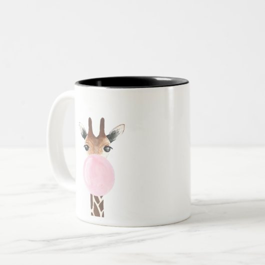 Giraffe blaasboblegum tweekleurige koffiemok (Voorkant links)