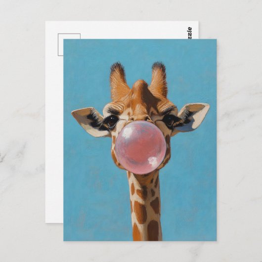 Giraffe blaast roze bubbelsteen briefkaart (Voorkant / Achterkant)