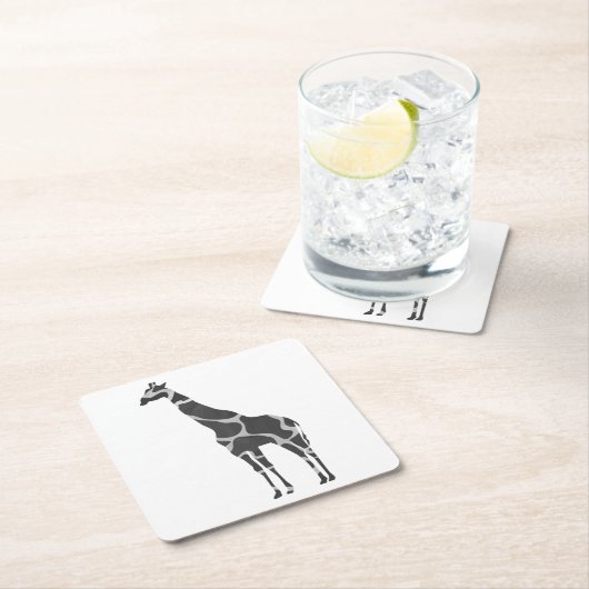 Giraffe Black en Grey Silhoutte Vierkante Kartonnen Onderzetter (Insitu)