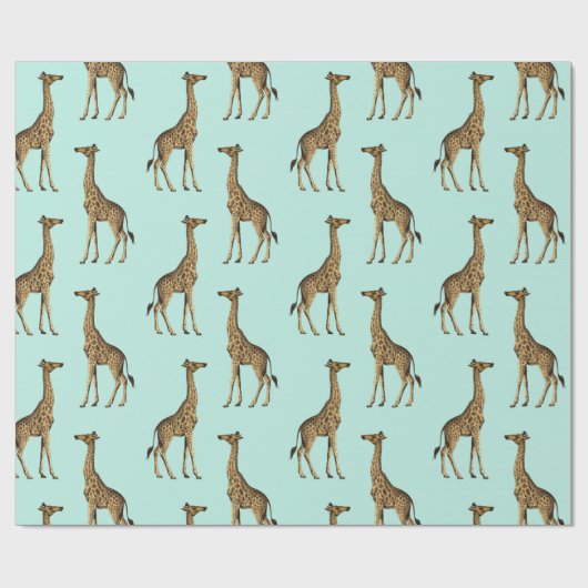 Giraffe Blauw en Goud Cadeaupapier (Vlak)