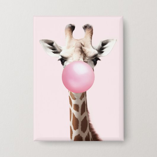 Giraffe blazen roze bubbel kauwgom grillige kunst button (Voorkant)