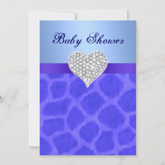 Giraffe Bleue Diamond Coeur Baby shower Invitation (Devant)