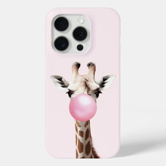 Giraffe Blowing Pink Bubble Gum Telefoon Case (Achterkant)