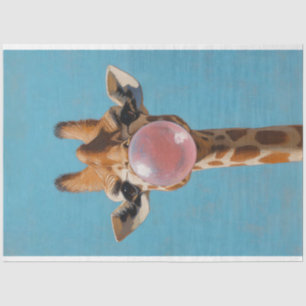 Giraffe Blowing Pink Bubblegum Bubble Decoupage Tissuepapier
