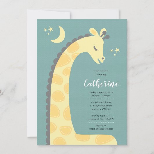 Giraffe Blue Arrière - plan Baby shower Invitation (Devant)