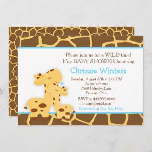 Giraffe Blue Boy Baby shower Kaart