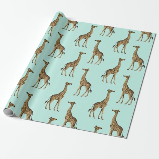 Giraffe Blue en Golden Cadeaupapier (Uitgerold)