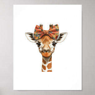 Giraffe Boho Wilde Bloem Coquette Strik Moeder Moe Poster