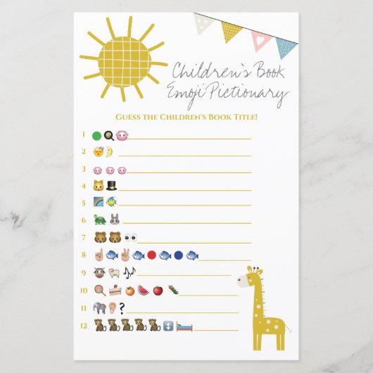 Giraffe Book Emoji Pictionary Baby shower Game (Voorkant)
