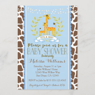 Giraffe Boy Blue Baby shower Uitnodiging