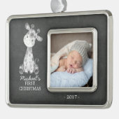 Giraffe Boys Baby's Eerste Kerstmis Foto Ornament (Links)