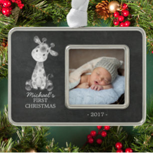 Giraffe Boys Baby's Eerste Kerstmis Foto Ornament