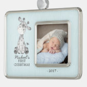 Giraffe Boys Baby's Eerste Kerstmis Foto Ornament (Links)