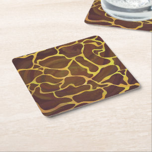 Giraffe Brown and Yellow Print Vierkante Kartonnen Onderzetter