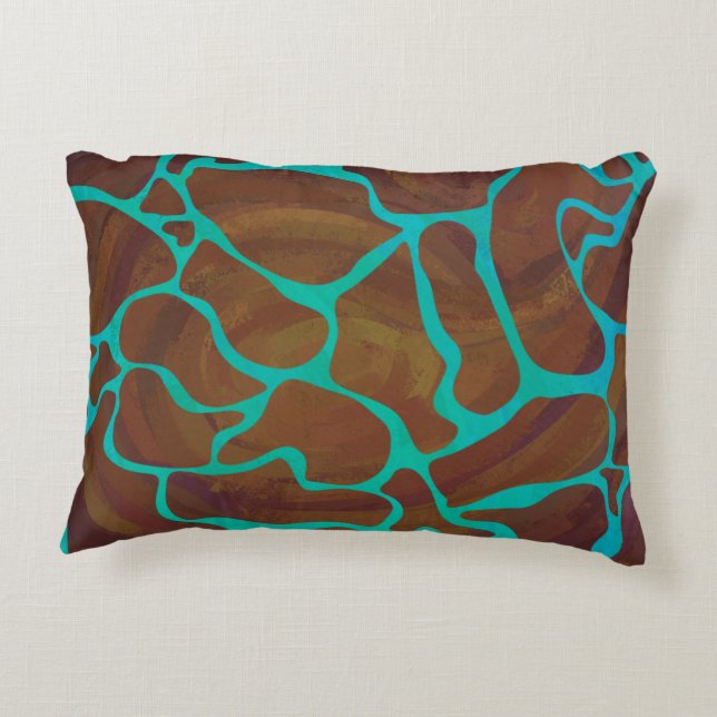 Giraffe Brown en Blauwgroen print Decoratief Kussen (Achterkant)
