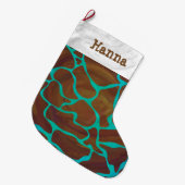 Giraffe Brown en Blauwgroen print Grote Kerstsok (Voorkant (Hangend))