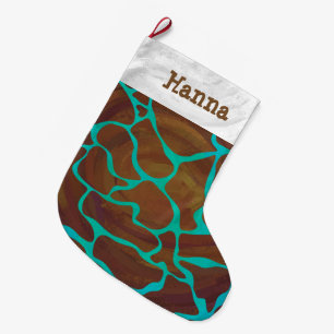 Giraffe Brown en Blauwgroen print Grote Kerstsok