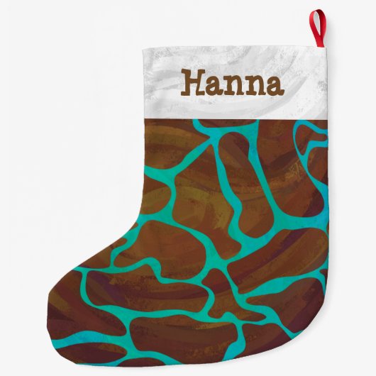 Giraffe Brown en Blauwgroen print Grote Kerstsok (Achterkant)