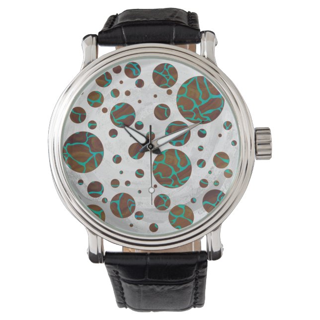 Giraffe Brown en Blauwgroen print Horloge (Voorkant)