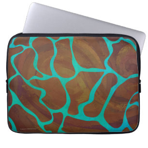 Giraffe Brown en Blauwgroen print Laptop Sleeve