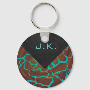 Giraffe Brown en Blauwgroen print Sleutelhanger