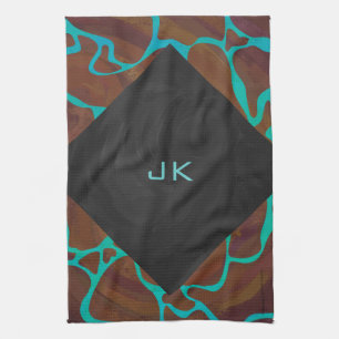 Giraffe Brown en Blauwgroen print Theedoek