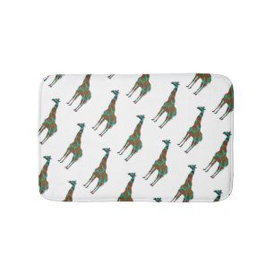 Giraffe Brown en Blauwgroen Silhouette Badmat