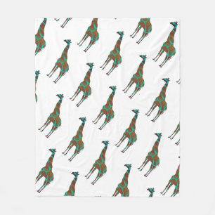 Giraffe Brown en Blauwgroen Silhouette Fleece Deken
