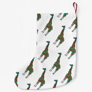 Giraffe Brown en Blauwgroen Silhouette Kleine Kerstsok