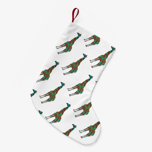 Giraffe Brown en Blauwgroen Silhouette Kleine Kerstsok (Voorkant (Hangend))
