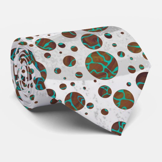 Giraffe Bruin en Blauwgroene Print Stropdas (Opgerold)