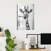 Giraffe Brushing Teeth Print, Funny Bathroom Poster (Thuiskantoor)