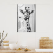 Giraffe Brushing Teeth Print, Funny Bathroom Poster (Keuken)