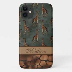 Giraffe Chic Script Naam Stijlvol Trendy Safari iPhone 11 Hoesje