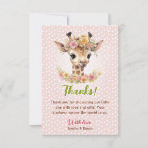 Giraffe Co-ed Roze Meisje Safari Schattige Baby sh Bedankkaart