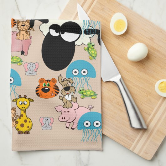 Giraffe, Cochons, Eléphant, Serviette main de cuis (Quart Plié)