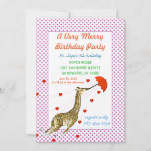 Giraffe Coeur Anniversaire Fête Invitation Points 