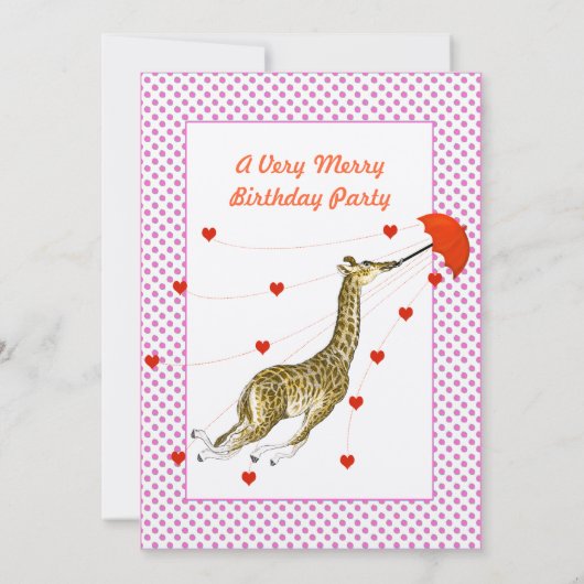 Giraffe Coeur Anniversaire Fête Invitation Points  (Dos)