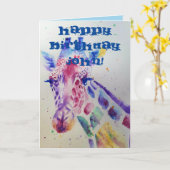 Giraffe colorée Animal Aquarelle Carte Anniversair (Fleur jaune)