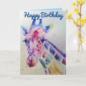 Giraffe colorée Animal Aquarelle Carte Anniversair (Fleur jaune)