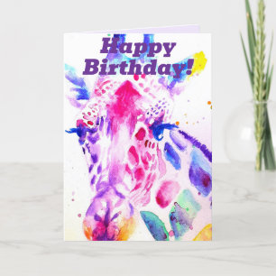 Giraffe colorée Animal Aquarelle Carte Anniversair